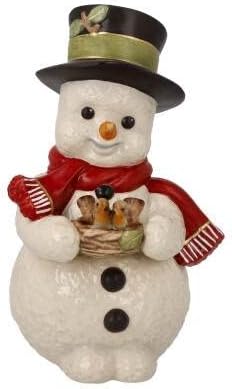 Goebel Figur Schneemann Zwitscherndes Vogelpaar, aus Steingut gefertigt, Höhe 12cm, 66-704-40-1