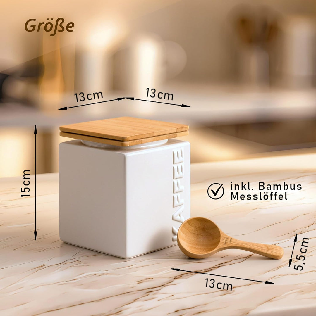 HWG-Home® - Design Kaffeedose luftdicht 500g - für frisches Aroma - Weiss - Kaffeebehälter aus Keram