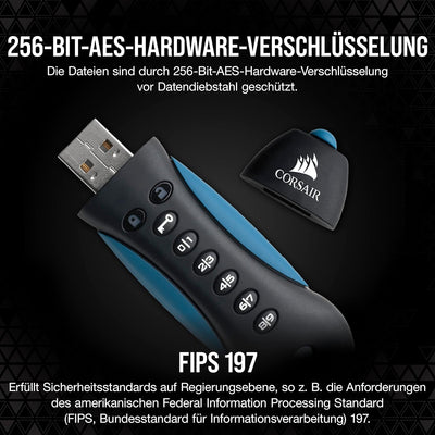 Corsair Flash Padlock 3, 256 GB Sicheres USB 3.0 Flash-Laufwerk Mit Tastatur (256-Bit-AES-Verschlüss