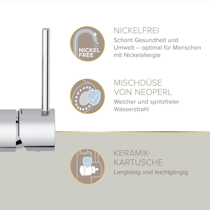 Lenz Küchenarmatur KALANI² in Chrom – flexible Geschirrbrause mit 2 Strahlarten – komfortable EasyFi