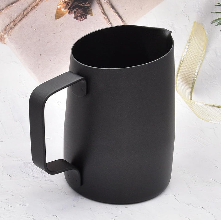 Milchkännchen, 420 ml, Espresso-Dampfkrug, Edelstahl, Milchaufschäumer Krug für Latte Art (schwarz),