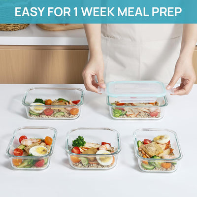 Vtopmart 15 Stück Meal Prep Boxen Glas, Glasdosen mit Deckel Set, Frischhaltedosen Glas mit Auslaufs