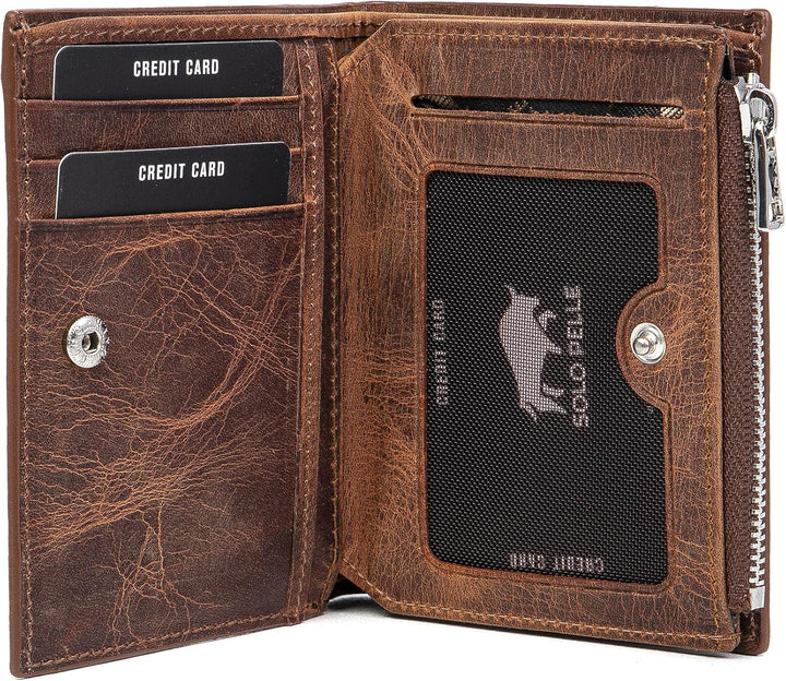 Solo Pelle® Slim Wallet KOMPA mit Münzfach [bis zu 13 Karten] Slimwallet [RFID-Schutz] Kartenetui [L