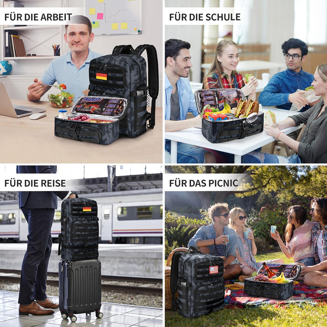 BERTASCHE Lunch Rucksack, 15.6 Zoll Laptop Rucksack mit Kühltasche, 2-IN-1 Arbeitrucksack für Herren