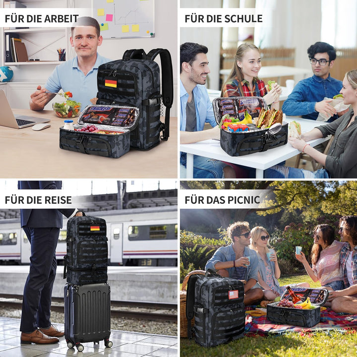BERTASCHE Lunch Rucksack, 15.6 Zoll Laptop Rucksack mit Kühltasche, 2-IN-1 Arbeitrucksack für Herren