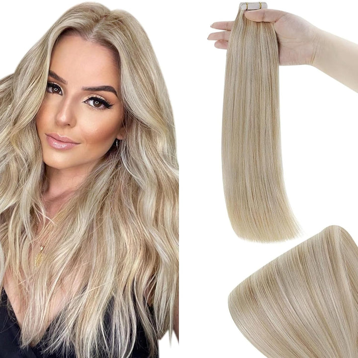 RUNATURE 55cm Tape Extensions Echthaar Blond Invisible Tape in Extensions Echthaar 20 Stück 50g Unsi
