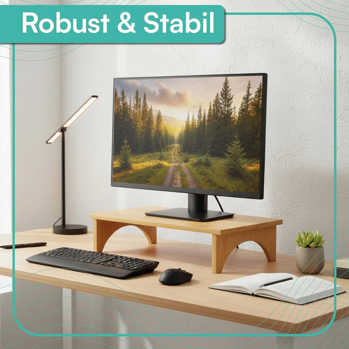 pixly® Monitorständer Bambus 40x24x10,5 cm Bildschirm Tisch ergonomische Monitorerhöhung nachhaltige