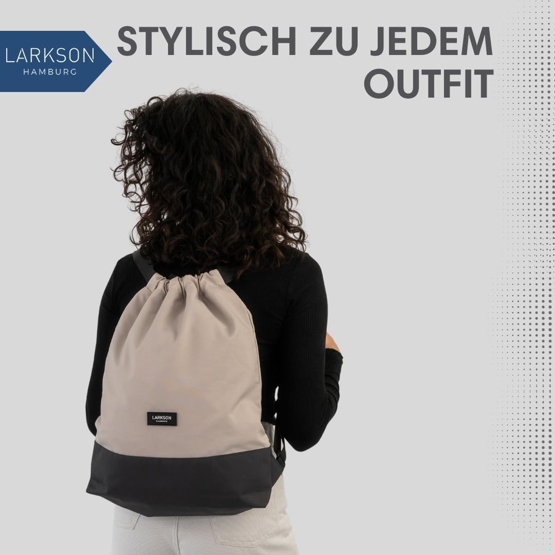 LARKSON Turnbeutel Damen &amp; Herren Sand Grau - No 7 - Rucksack Damen für Sport und Festival - Beutel