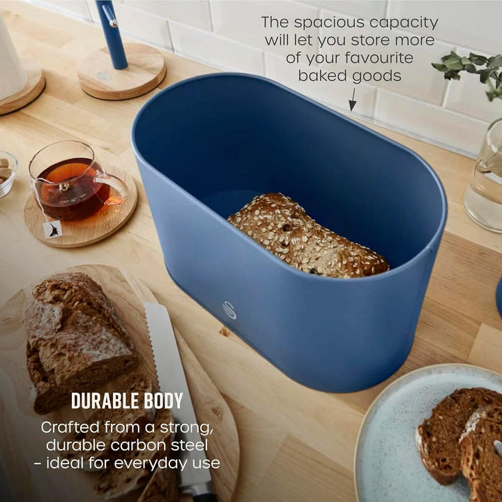 Swan Nordic Brotkasten, Deckel aus Bambusschneidebrett, Bread Bin aus Kohlenstoffstah für die Aufbew