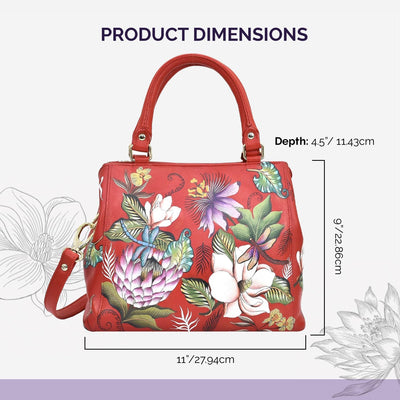 Anuschka Handbemalte Satchel Tasche mit mehreren Fächern aus Echtleder Crimson Garden, Crimson Garde