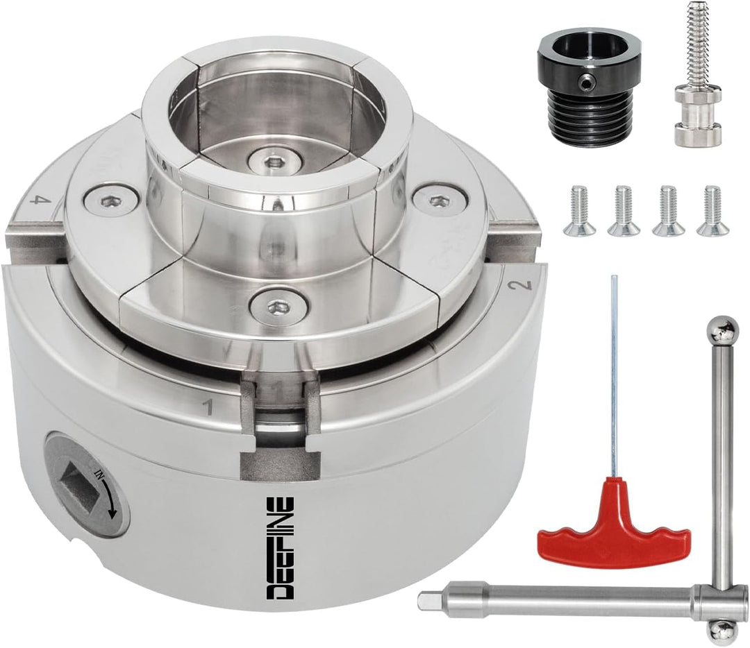 DEEFIINE Backenfutter Drechselfutter 100MM 4-Backen Spannfutter selbstzentrierend Drehfutter Drechse
