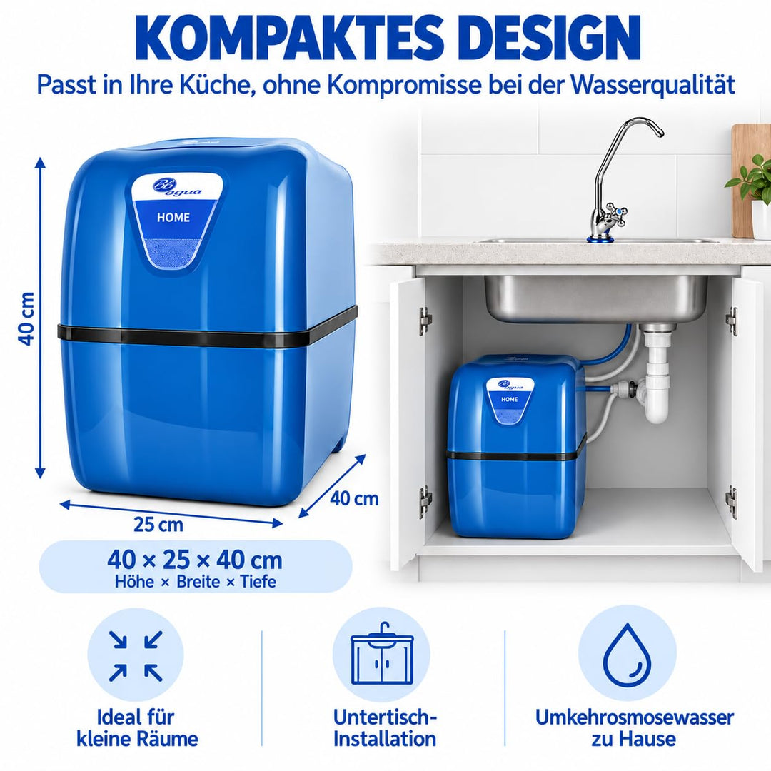 Bbagua Home Kompakte Umkehrosmose-Ausrüstung mit 5 Stufen. Einfache Installation unter Arbeitsplatte
