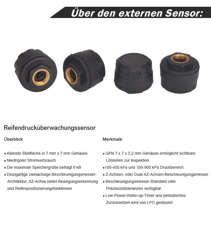 erisin Universal USB TPMS Modul Reifendruckprüfer mit 4 Externe Sensors, USB Reifendrucksensor Reife
