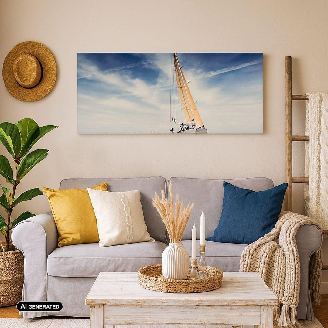 Panorama Bilder auf Leinwand Segeln Yacht Reise Leinwandbild 90x30cm Wandbilder Dekoration Wohnzimme