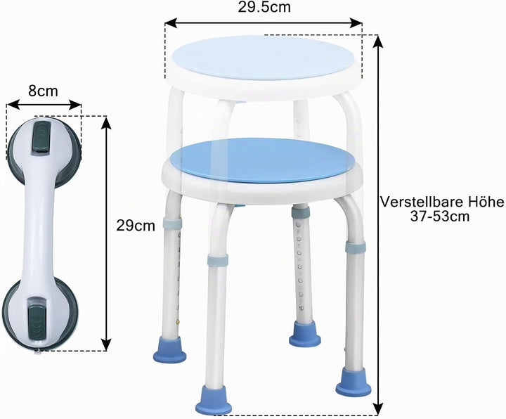 Aufun Duschhocker mit Griff aus Alu und Kunststoff, Höhenverstellbarer 37-53 cm Duschstuhl, um 360 °
