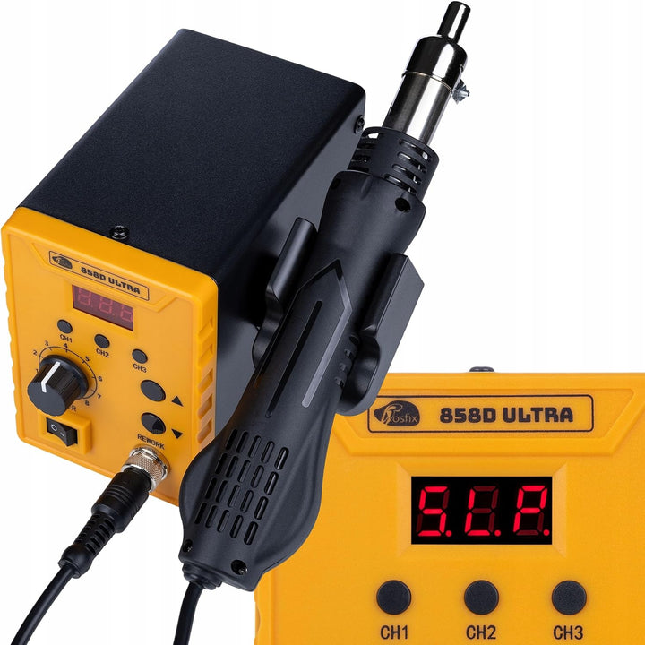 Set 858D Ultra Heissluftstation – 700W, 100–500°C, LED-Display, 3 Speicher | 50 Kunststoff-Schweisss