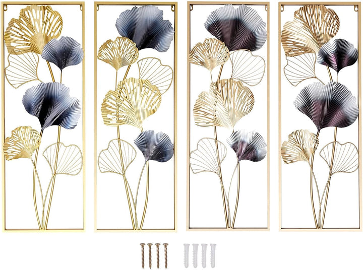 kangten 2 STÜCKE Ginkgoblätter 3D Metall Wanddekoration Wall Picture Wohnzimmerdekor Goldene Ginkgo-