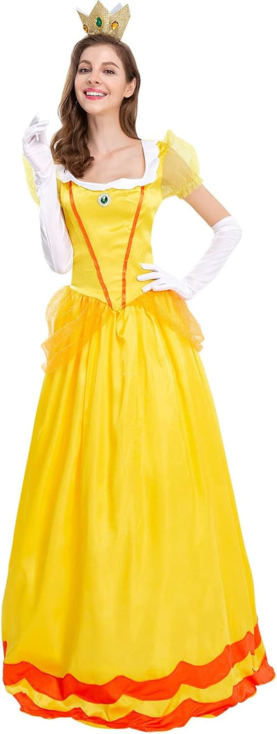Prinzessin Peach Kostüm Cosplay Super Mario Bros Erwachsenenkostüm Kleid und Krone Prinzessin Deluxe