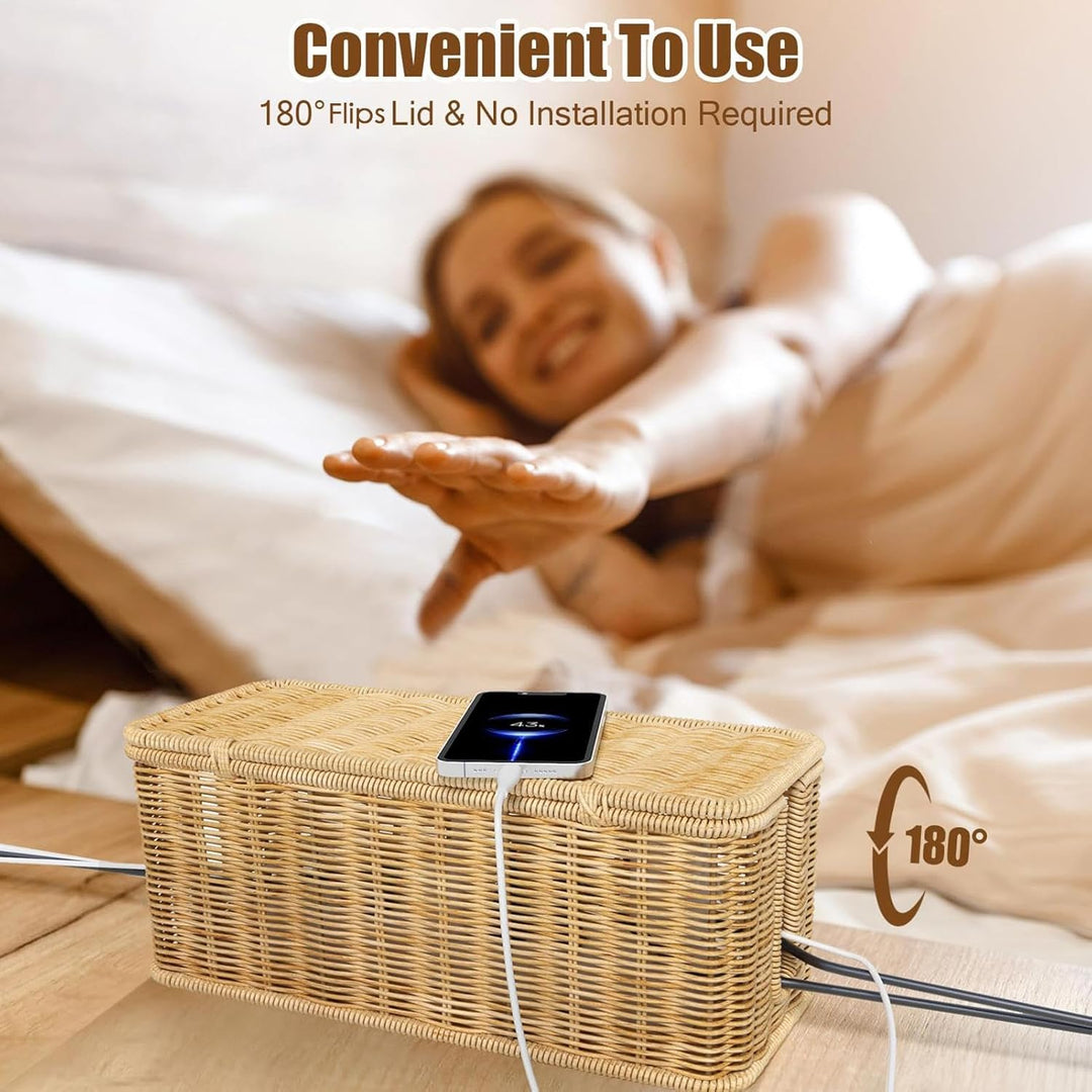 Rattan-Kordelkorb, Kabelkasten-Organizer Box, Atmungsaktiv für USB-Hubs und Heimgebrauch