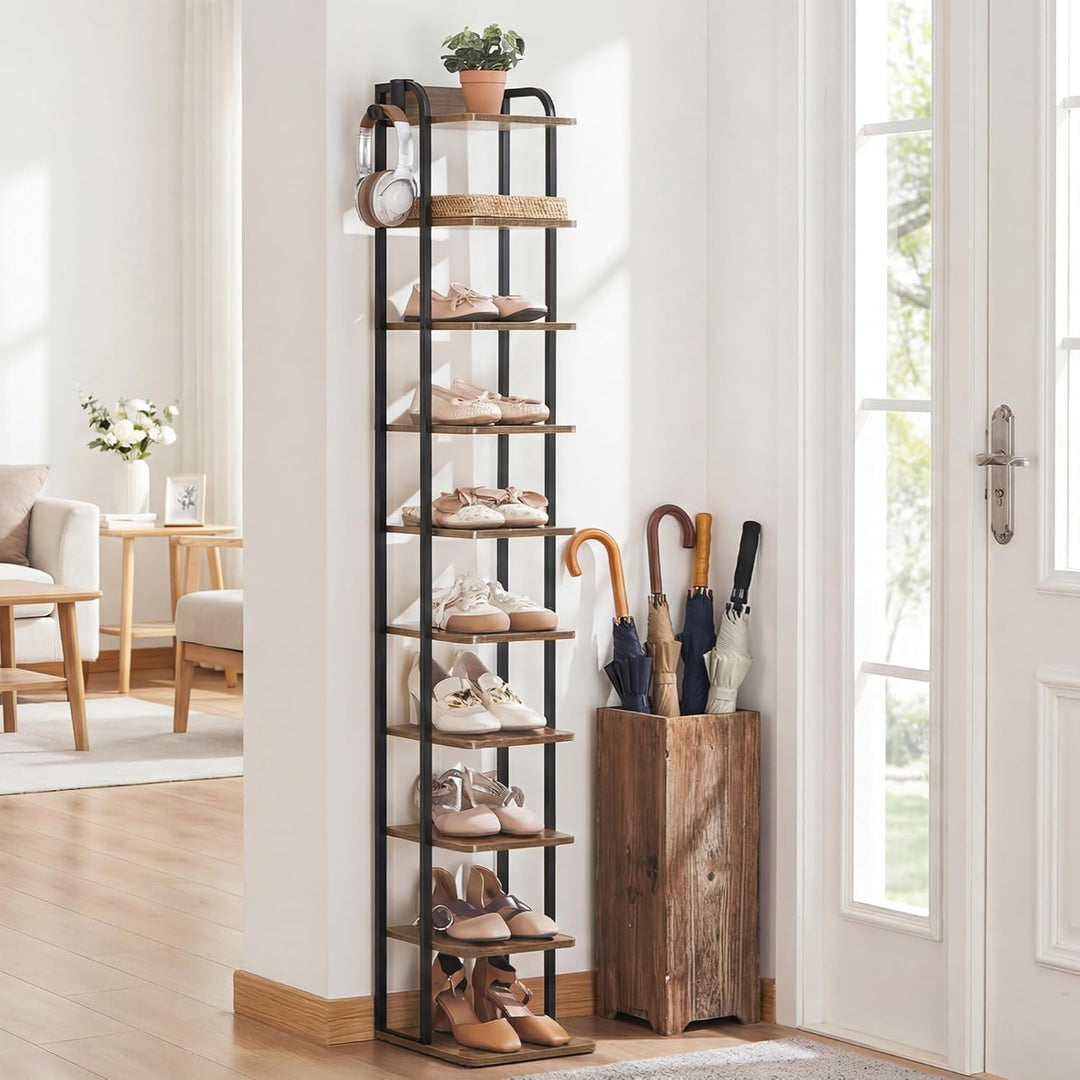 Yaheetech Schmales Schuhregal, Schuhablage mit 10 Ebenen, Platzsparender Schuhschrank Holz im Vintag