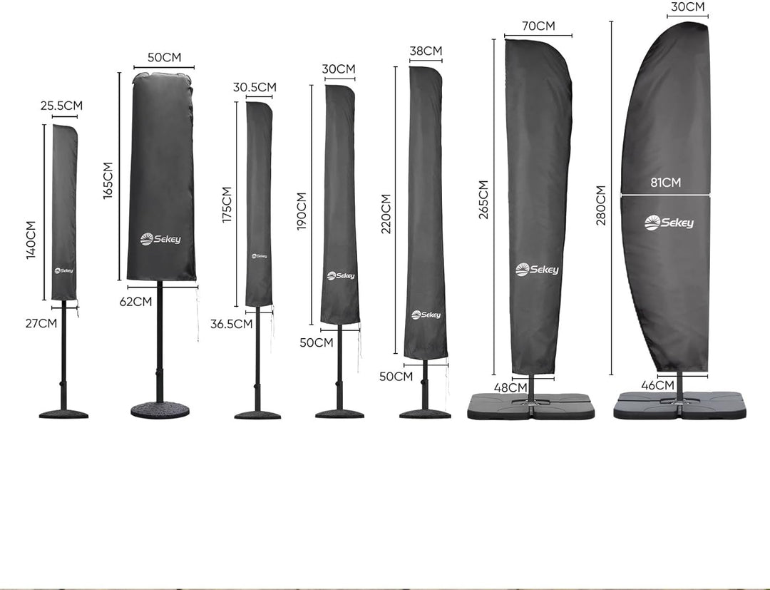Sekey Doppelsonnenschirm Schutzhülle | Abdeckhauben für Sonnenschirm | 165×50/62 cm – Extrabreite Ab