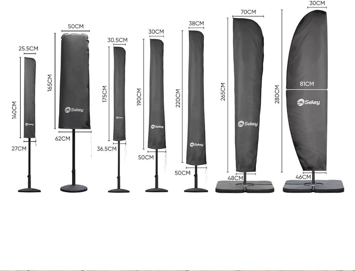 Sekey Doppelsonnenschirm Schutzhülle | Abdeckhauben für Sonnenschirm | 165×50/62 cm – Extrabreite Ab