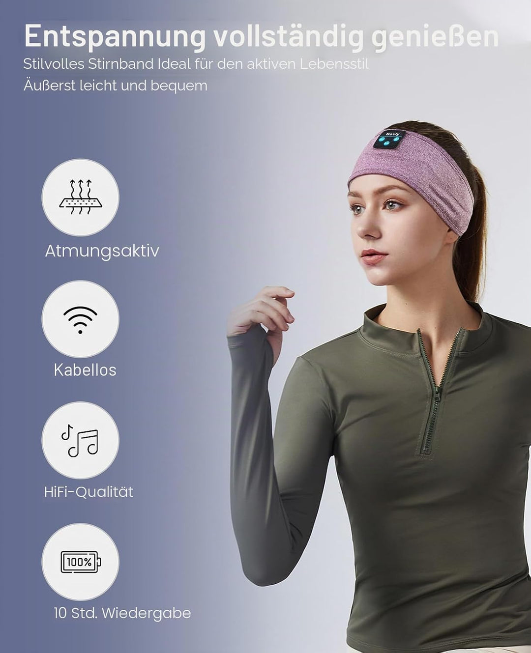 Navly Schlafkopfhörer Bluetooth Stirnband – 5.4 kabellose Kopfhörer mit 14h Akkulaufzeit & 4mm ultra
