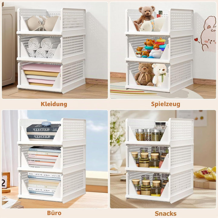 4 Set Faltbaren Kleiderschrank Organizer, Schubladenbox Stapelbaren Aufbewahrungsboxen Plastik Organ