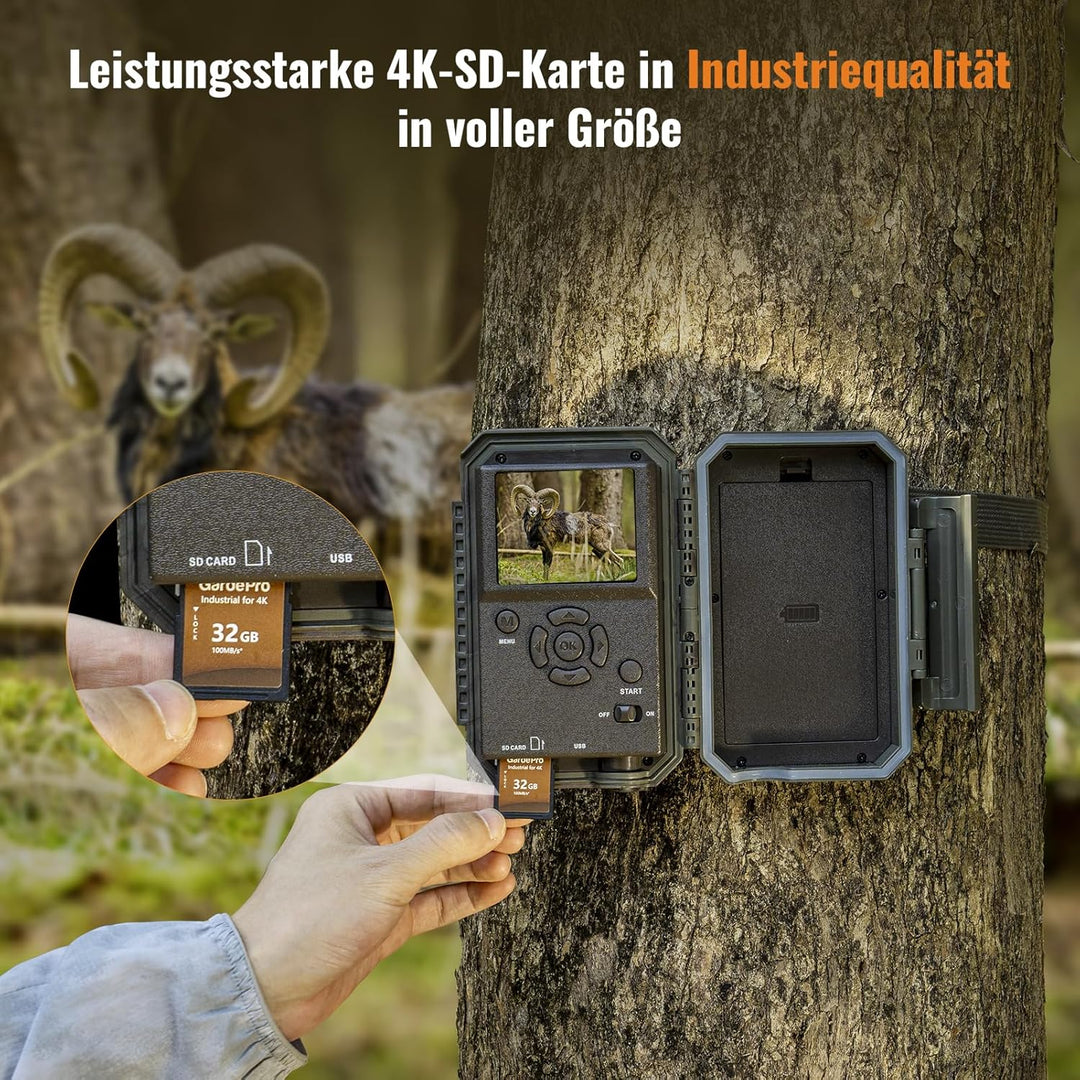 GardePro A50 4K Wildkamera mit 32 GB SD-Karte, 64MP, Wildkamera mit Bewegungsmelder Nachtsicht bis 3