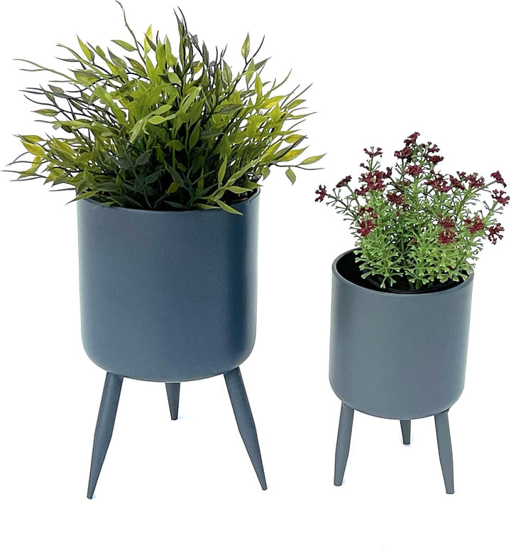 DanDiBo Blumentopf mit Füssen Pflanztopf Blumenkübel mit Beinen Metall Grau 2er Set 96260 Modern Pfl