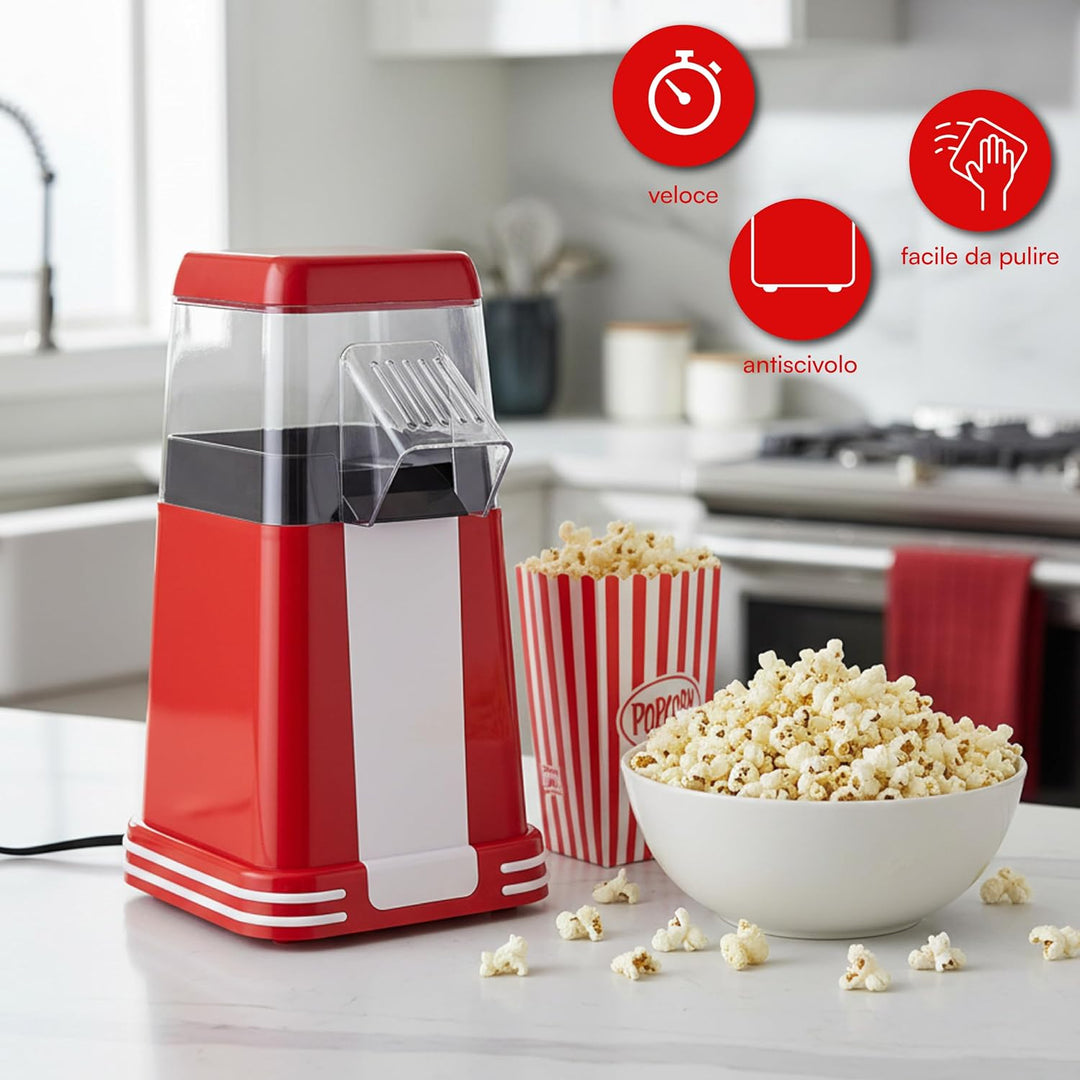 Baroni Home Popcorn Maschine mit Heissluft 1200 W, ohne Öl und Fett, Popcorn in 2-3 Minuten, Dosierd