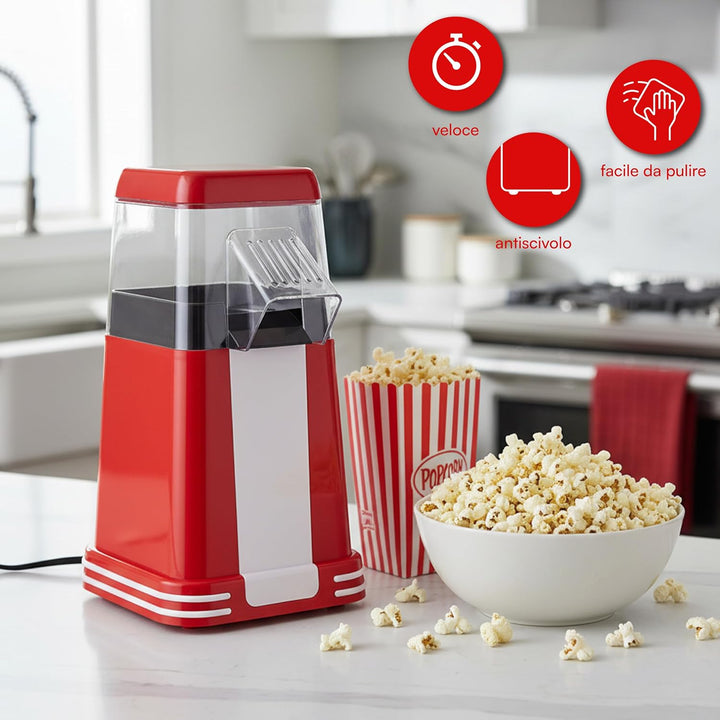 Baroni Home Popcorn Maschine mit Heissluft 1200 W, ohne Öl und Fett, Popcorn in 2-3 Minuten, Dosierd