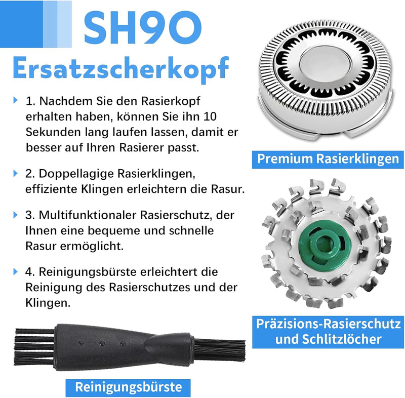 3 Stück SH90/72 Ersatzscherköpfe Kompatibel mit Philips, für Series 9000(S9xxx) 8000(S8xxx) SW97xx R