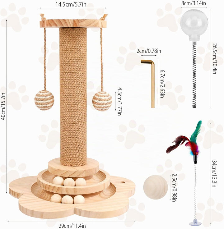 Interaktives Katzenspielzeug aus Holz,2-lagiger Drehteller Interaktives Katzen Spielzeug,3-in-1 Holz