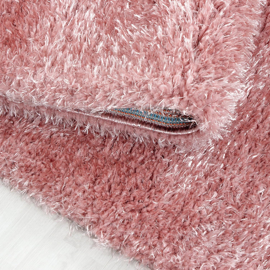 Teppium Hochflor Teppich Wohnzimmer 120 cm Rund Rosa - Flauschiger Shaggy Teppich Extra Weich und Ei