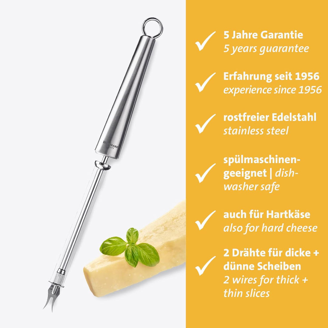 Westmark Käseschneider mit 2 Schneide-Drähten und Gabelkopf, Länge: 28 cm, Rostfreier Edelstahl, Glo