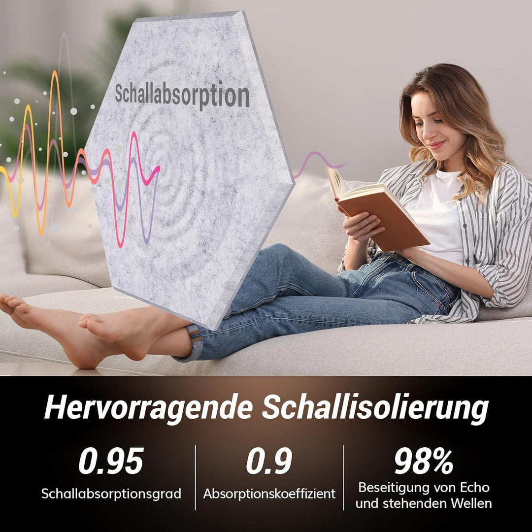 TONOR Schallschutzplatten, Wandpaneele für Akustische Behandlung und Wanddekoration, 6 St.Grau + 6 S