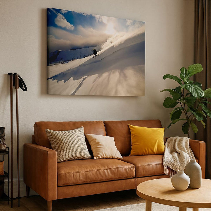 Bilder auf Leinwand 100x70cm Leinwandbild mit Rahmen Berge Ski Winter Gross Wanddeko Bild Schlafzimm
