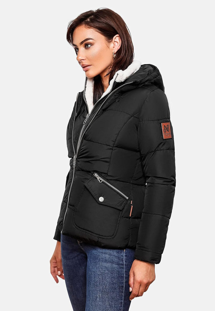 Navahoo Damen warme Winter Steppjacke Megan XS-XXL XL Schwarz, XL Schwarz
