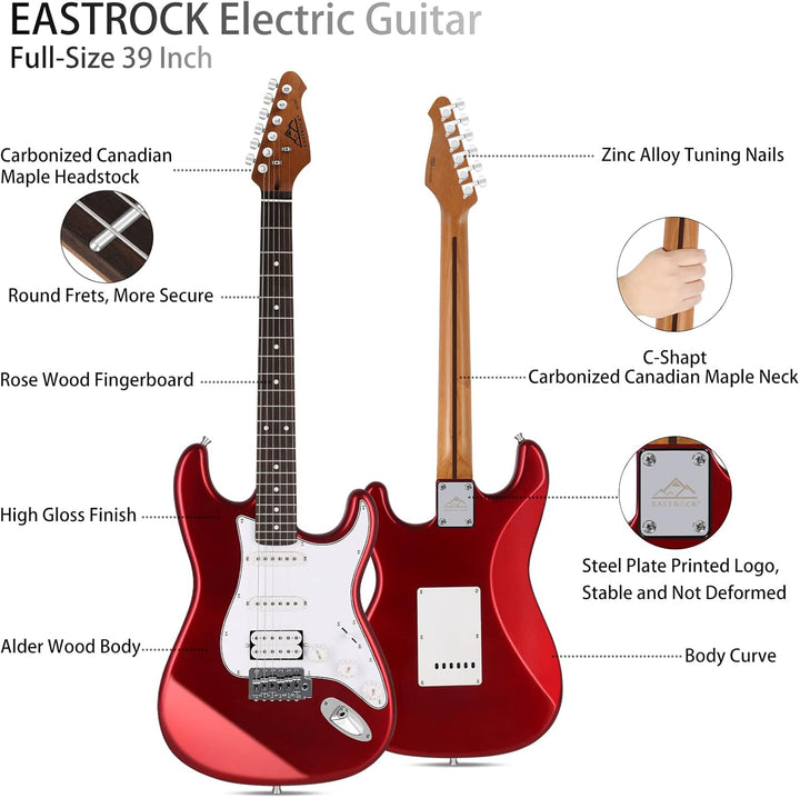 EASTROCK E Gitarre Set E Guitar 39 Zoll Elektrogitarre mit 10-W-Verstärker,Tasche, Kapodaster, Schul