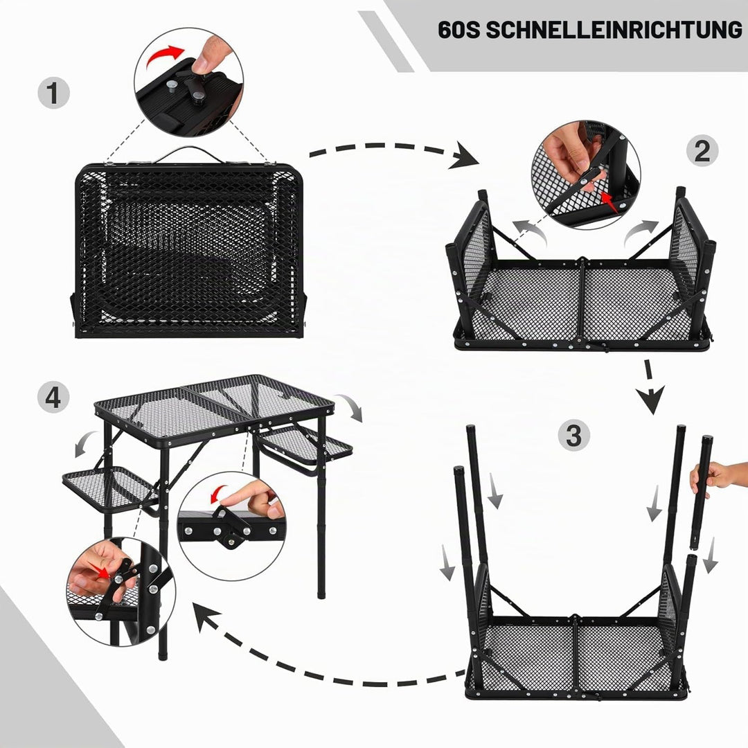 REDCAMP Tragbarer Campingtisch Klapptisch mit 4 Verstellbare, 90x41cm Klappbarer Multifunktionstisch