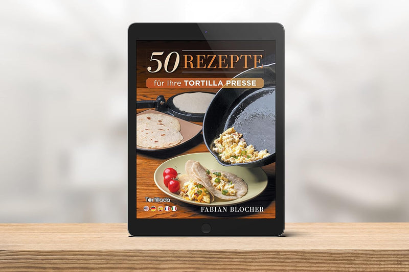 Tortillada – Tortillapresse aus Gusseisen + E-Book mit 50 Tortilla Rezepten + 100 x Pergamentpapier