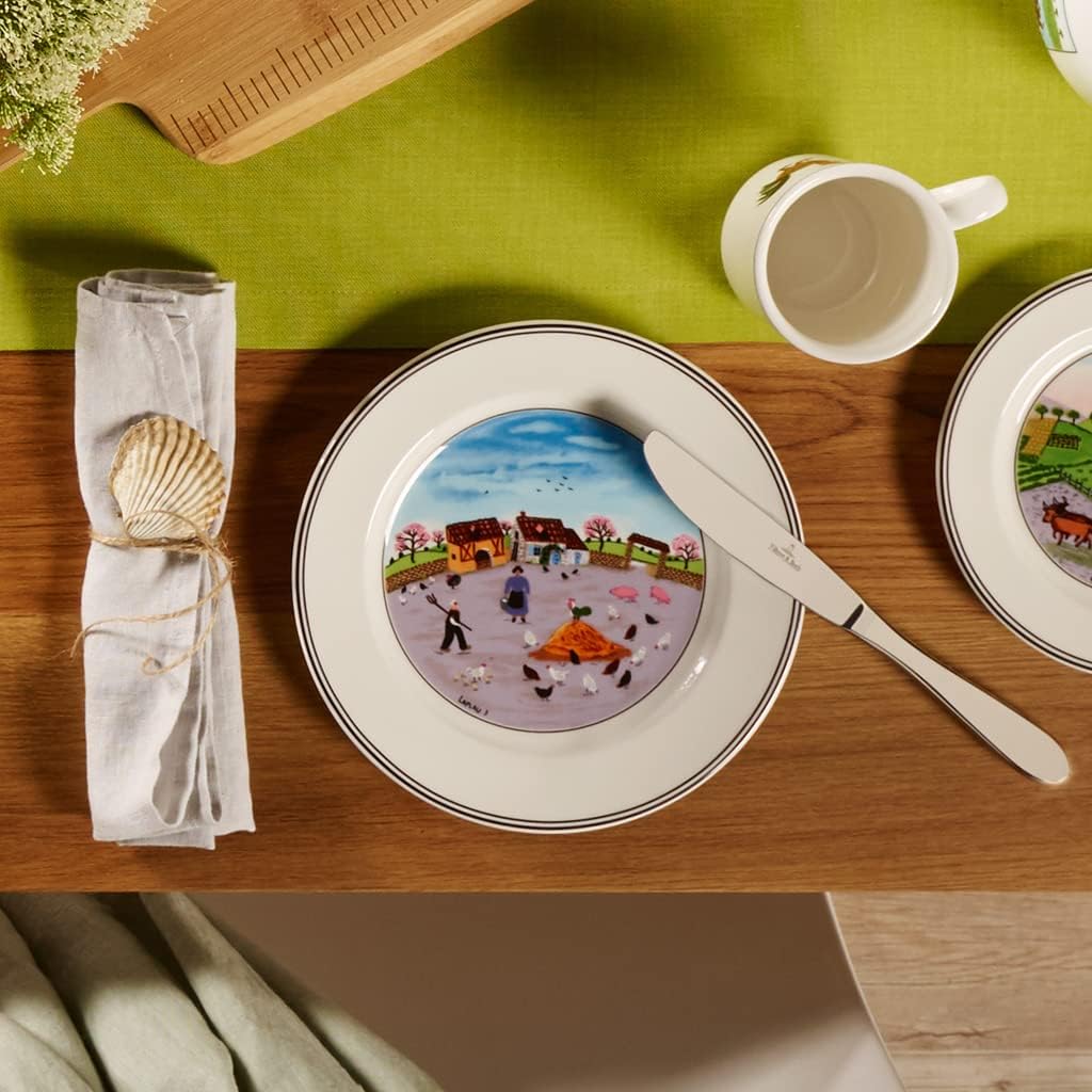 Villeroy und Boch Design Naif Frühstücksteller Hühnerhof, Premium Porzellan Frühstücksteller 21 cm H