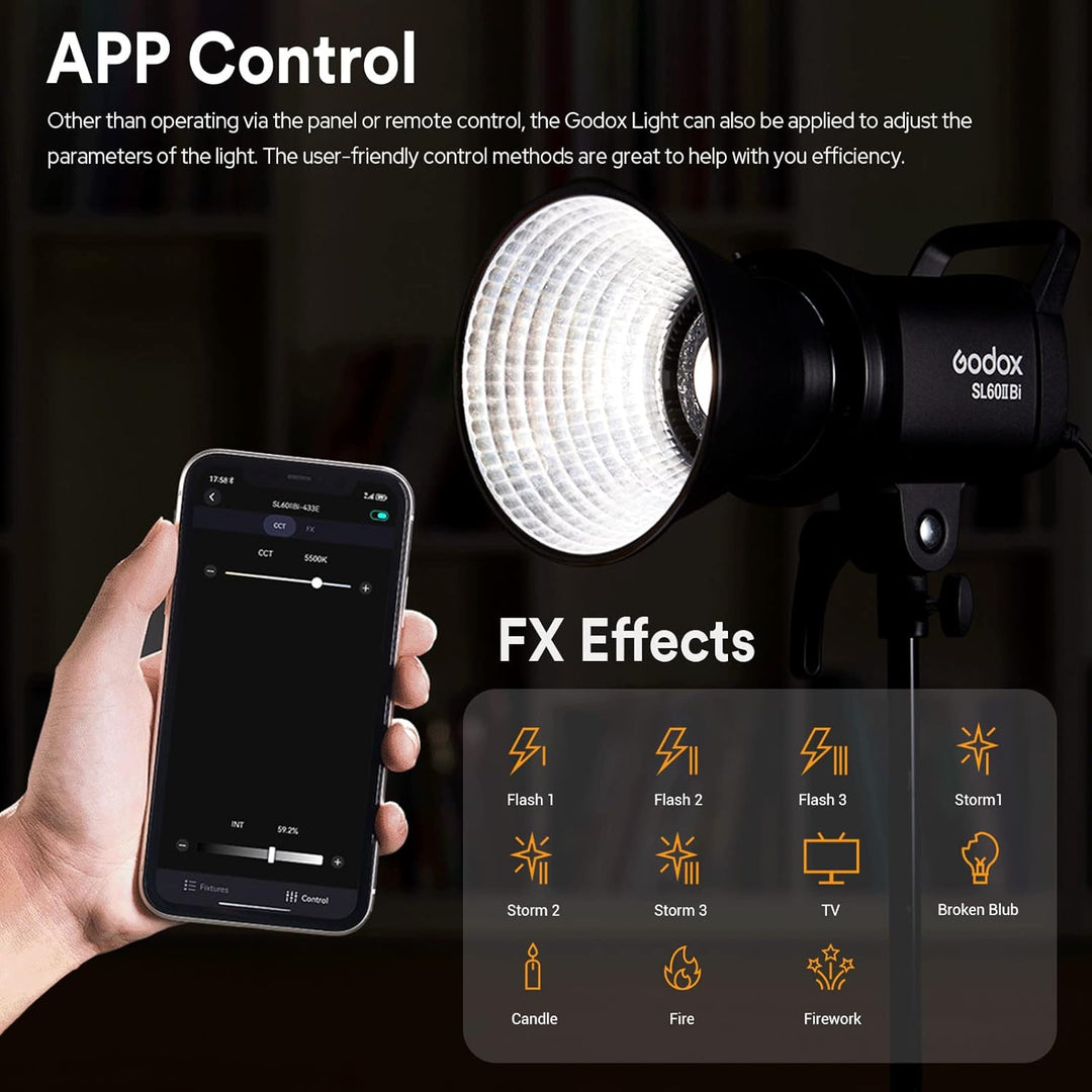 Godox SL60IIBi SL60II-Bi LED Video Lichter, CRI96 und TLCI97 +, 2800K-6500K, Eingebaute 11 FX Effekt