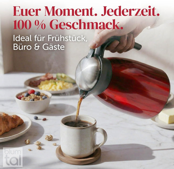 Blumtal Thermoskanne 1l - BPA-freie Teekanne mit Quick Tip Verschluss - auslaufsichere Kaffeekanne T