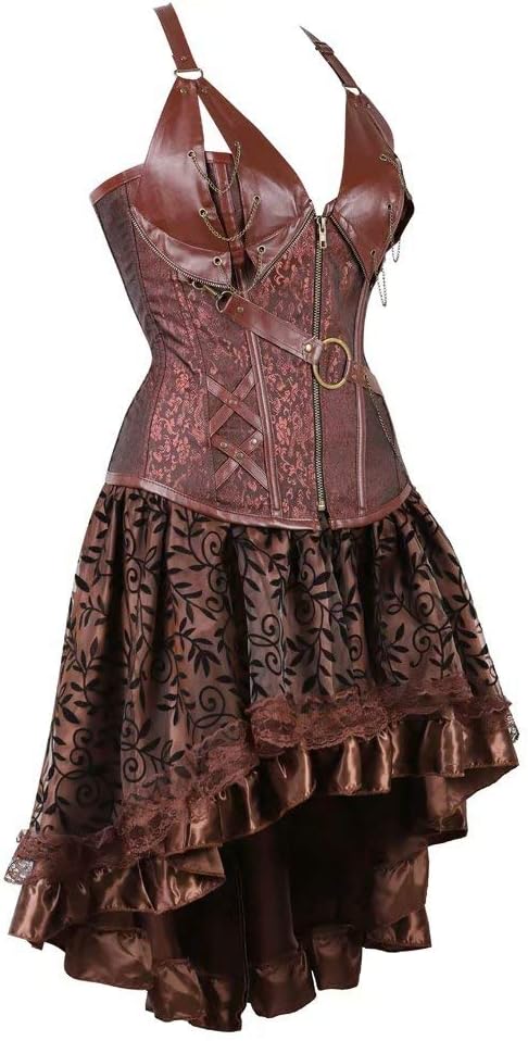 Corsagenkleid Steampunk Corsage Bustier Damen Piraten Leder Korsett Kleid Rock GothicüberGrössen Hal