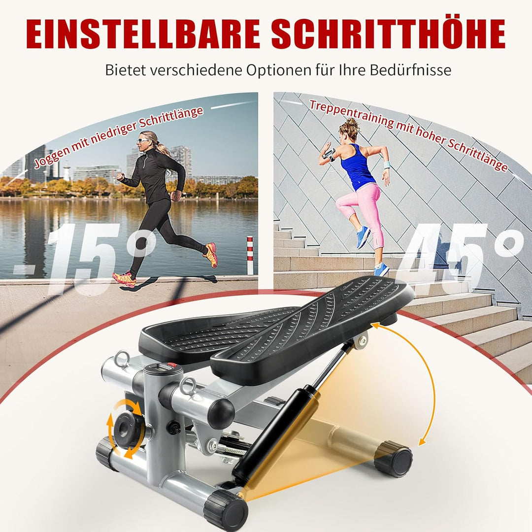 LEADZM Mini Stepper Mit Silent-Pad für Zuhause, 2 in 1 Fitness Stepper mit Gummiband, LCD Display, T