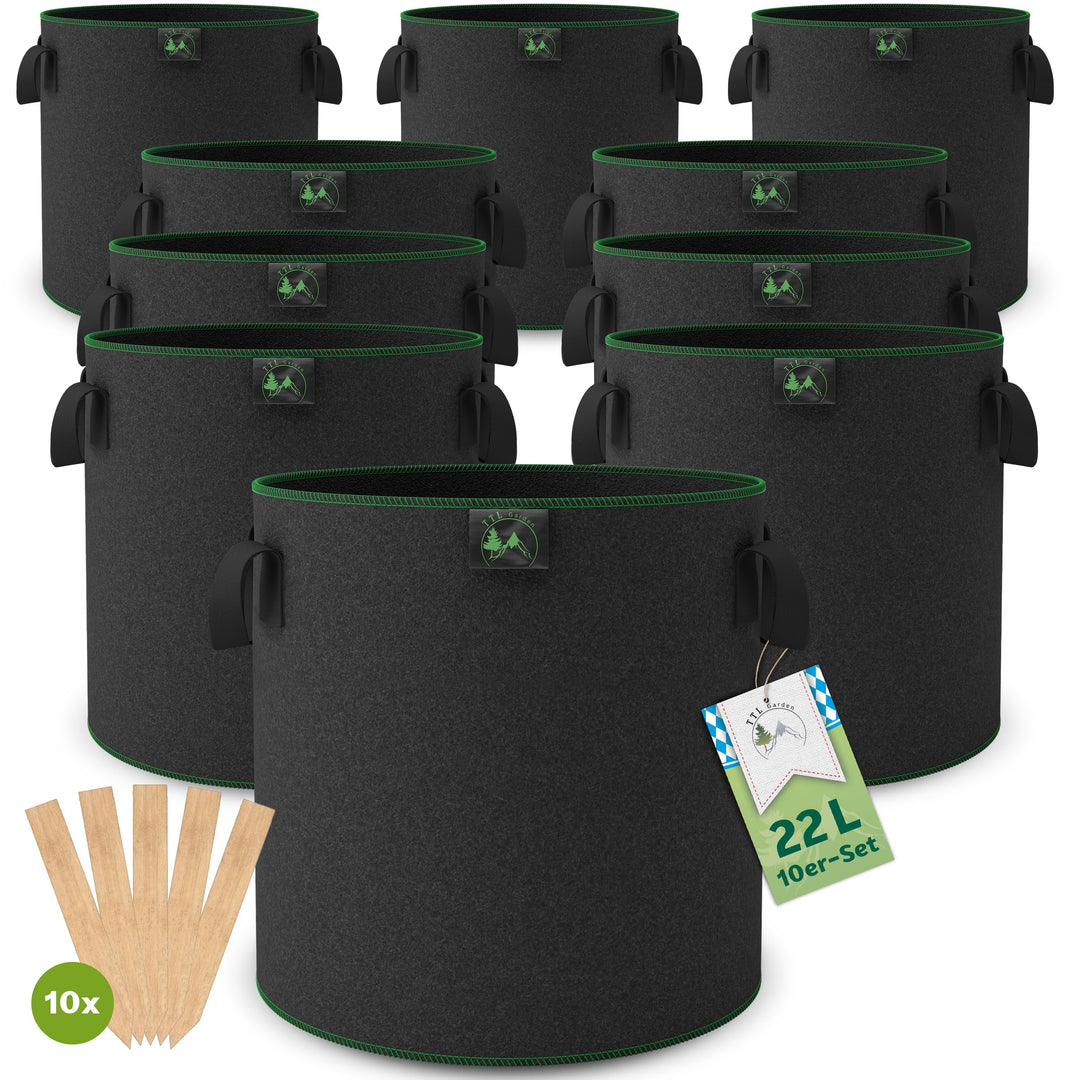 TTL GARDEN 10x 22L Pflanzsack aus Vlies Stoff - aus 300 g/m² Filz &amp; Vlies - | 10er Set 20L +10% = 22