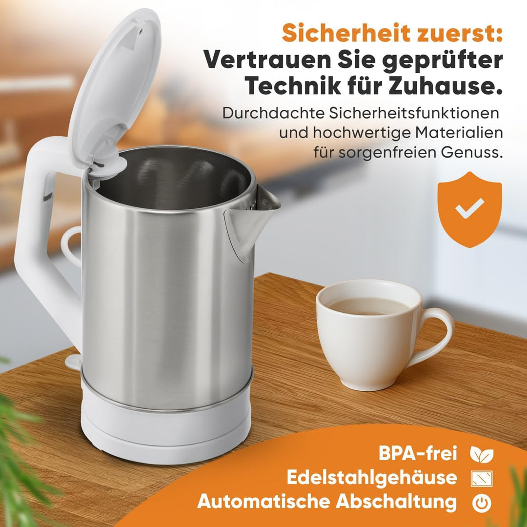 Clatronic® Wasserkocher | 1.5 Liter Füllmenge | Sicherheitsklappdeckel | 2200 W Leistung | verdeckte