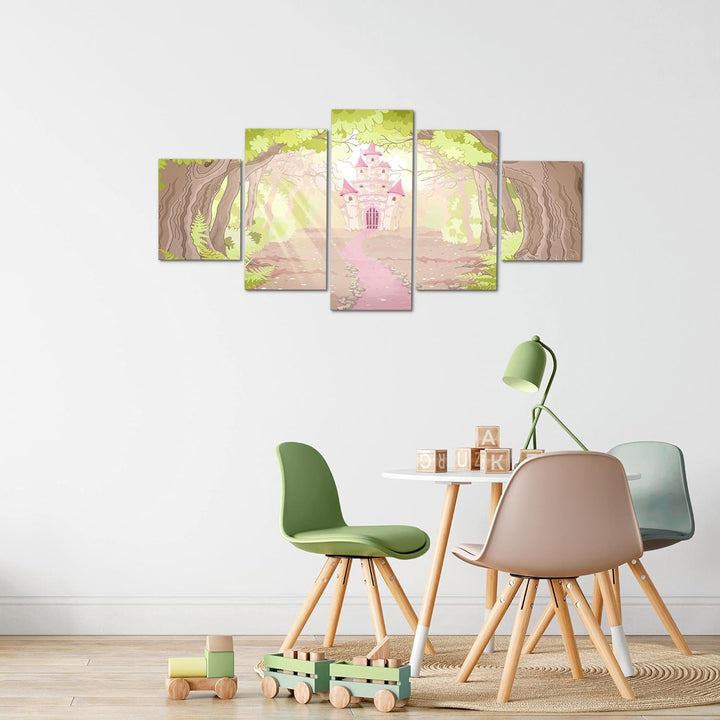 Runa Art Wandbilder Kinderzimmer Schloss 5 Teilig Bild auf Vlies Leinwand Deko Babyzimmer Spielzimme
